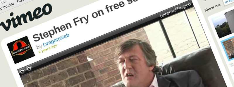 Screenshot of vimeo.com: Stephen Fry on free software