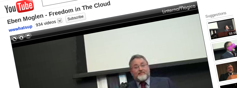 Снимка на екрана от youtube.com: Ебен Моглен – Свободата в облака